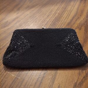 Vintage 1950’s Walborg Black Beaded Evening clutch Japan 7"x5"